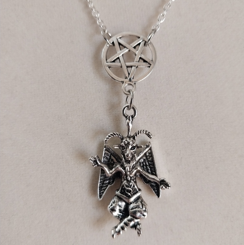 Goth pentagram pentacle Baphomet handmade silver necklace